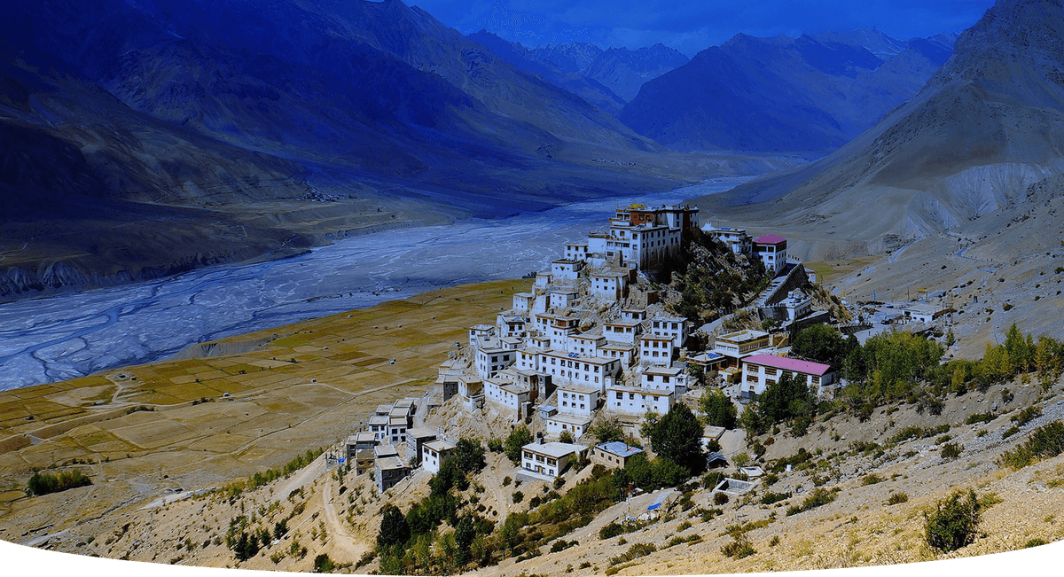 Key Monastery perched on a hilltop in Spiti Valley, Himachal Pradesh