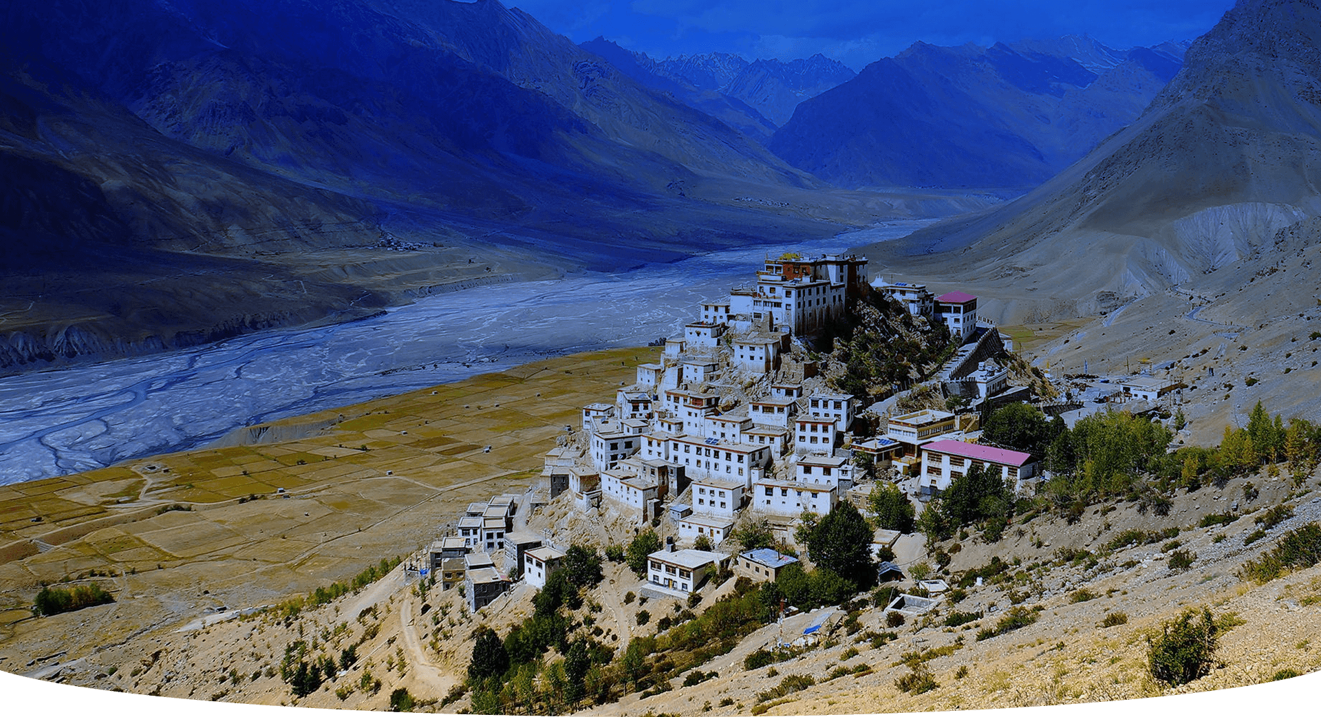 Key Monastery perched on a hilltop in Spiti Valley, Himachal Pradesh